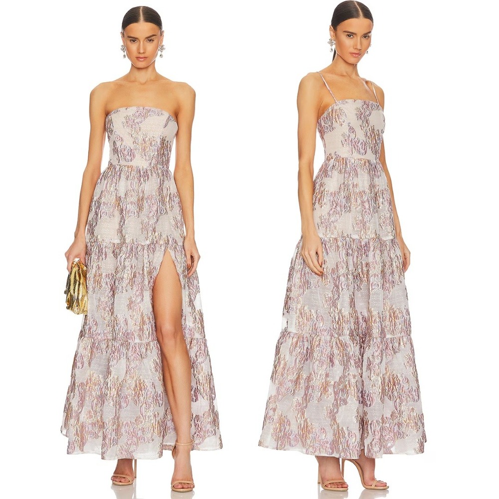 NWT ELLIATT Dress Halite Strapless Jacquard Tiered Maxi Dress Pink Size M